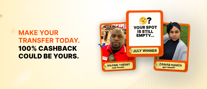 Remit Choice Cashback Craze winner Zainab Hamza received 100% cashback on money sent in May. Send money for your chance to win next month.